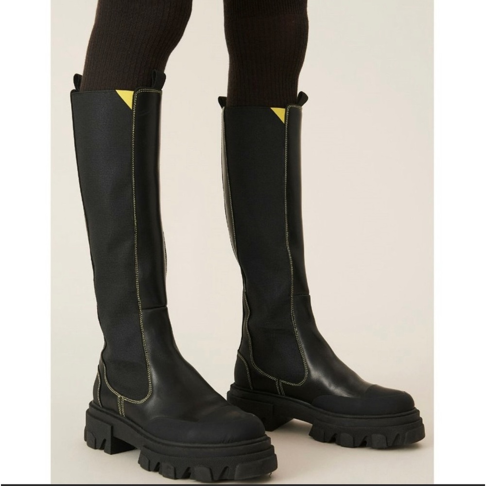 Ganni HIGH CHELSEA BOOT Black Leather Size 37